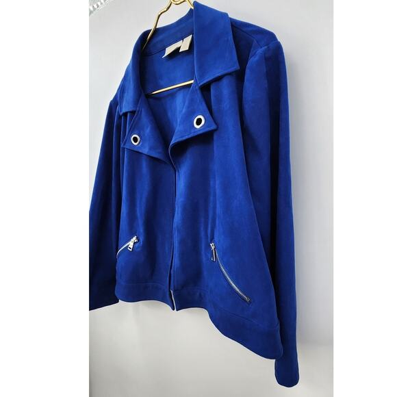 Chico's Faux Suede Blue Moto Style Jacket Size 3 Petite XL 16 - Picture 5 of 9